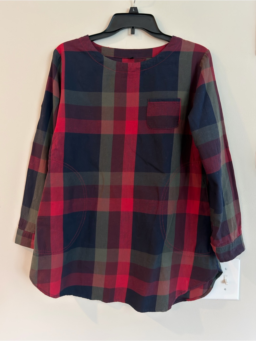 Red & Navy Plaid Tunic Top - Casual Long Sleeve